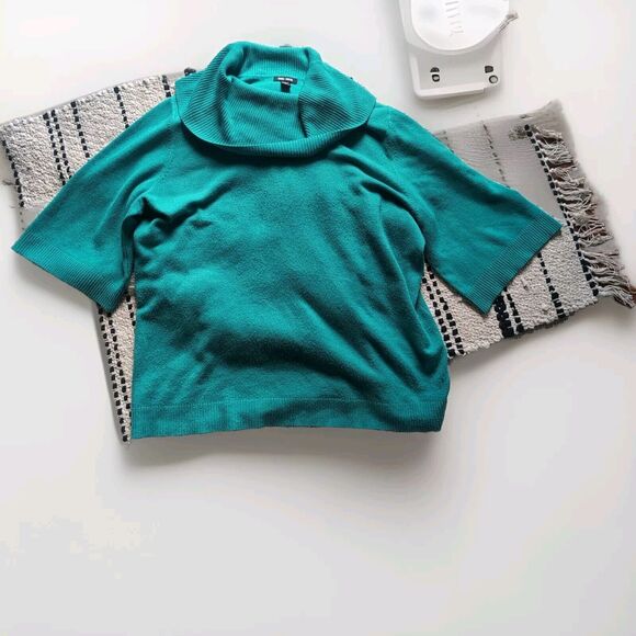 Spring + Mercer Women's 3X Plus Bright Green Cowl Neck Sweater Half Sleeve Flow - Picture 1 of 11